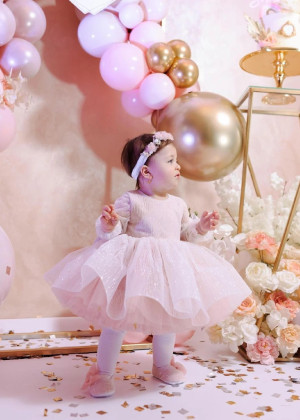 Blush Pink Glitter Lace Tulle Flower Girl Dress
